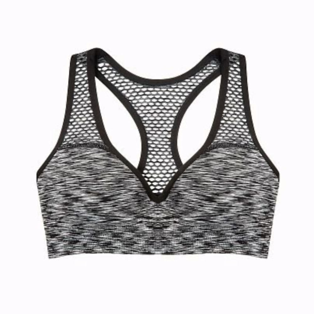 VICTORIA’S SECRET PINK Black Marled Racerback Mesh Padded Sports Bra